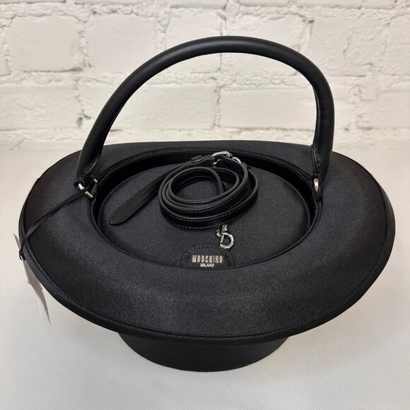 SOLD!SS23 MOSCHINO Couture Jeremy Scott Black Round Top Fedora Hat Shape Handbag - Picture 9 of 9
